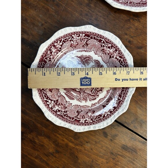 Set Of 3 Mason's Vista Red Pink Ironstone 7.5” Salad Bread Plates England READ - Picture 9 of 10